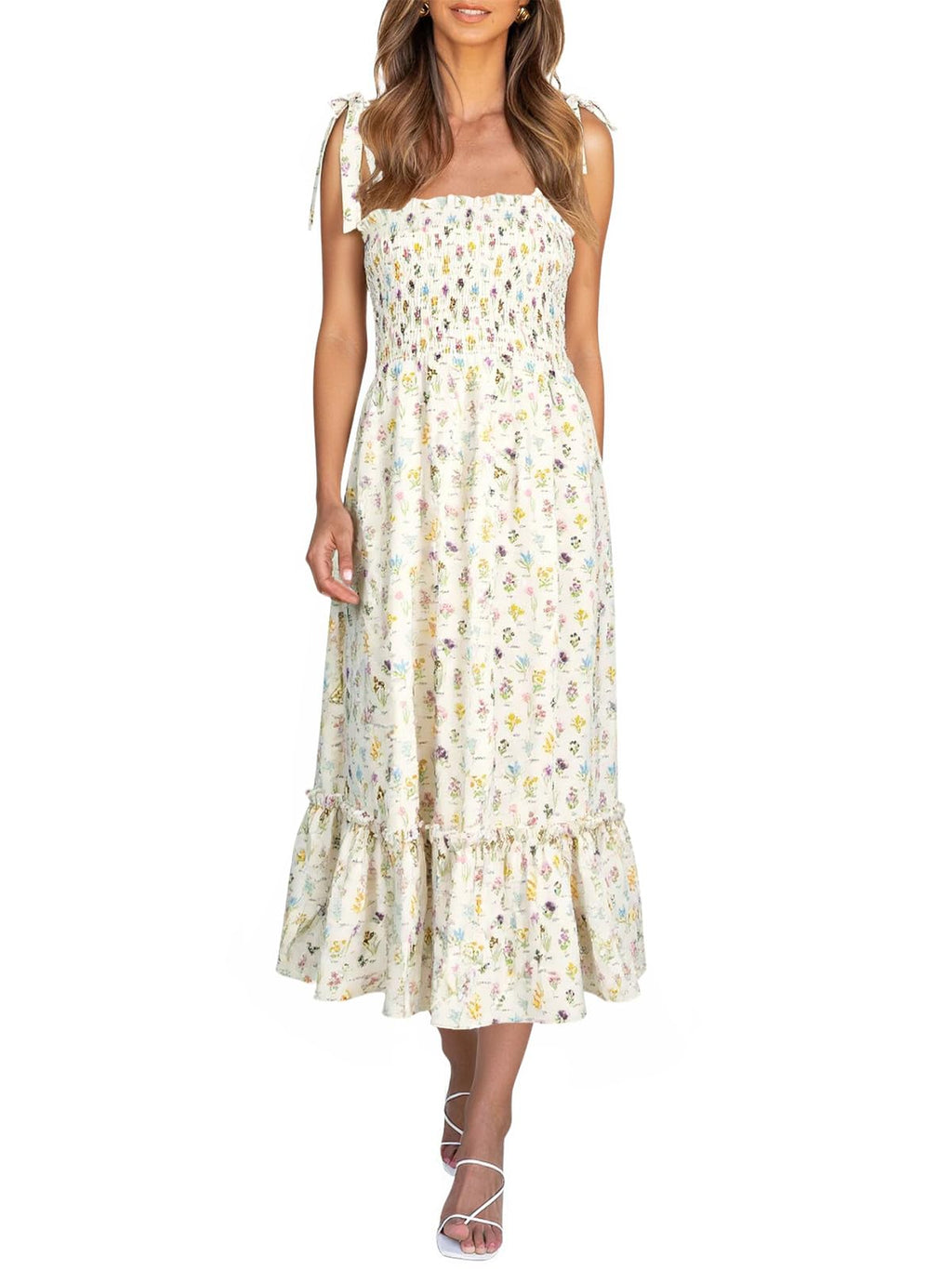 Imily Bela Womens Summer Floral Maxi Dress Boho Tie Strap Sleeveless Smocked A Line Beach Sundress Long Dresses