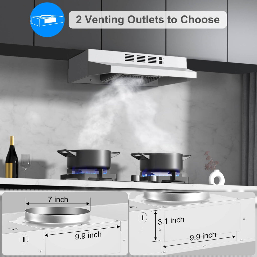 SNDOAS Black Range Hood 24 inch,Ducted/Ductless Range Hood Under Cabinet,Black Coating Stainless Kitchen Exhaust Hood with 2-speed Fan,230 CFM,Rocker Switch,Hard-wired Stove Vent, Ventless Hood