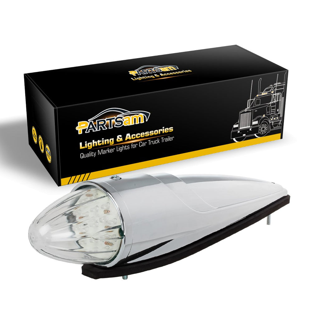Partsam 5PCS 17 LED Amber Torpedo Cab Marker Roof Running Top Lights Assembly Super Bright Chrome Heavy Duty Trucks Replacement for International Kenworth/Peterbilt/Freightliner/Mack,DOT Compliant