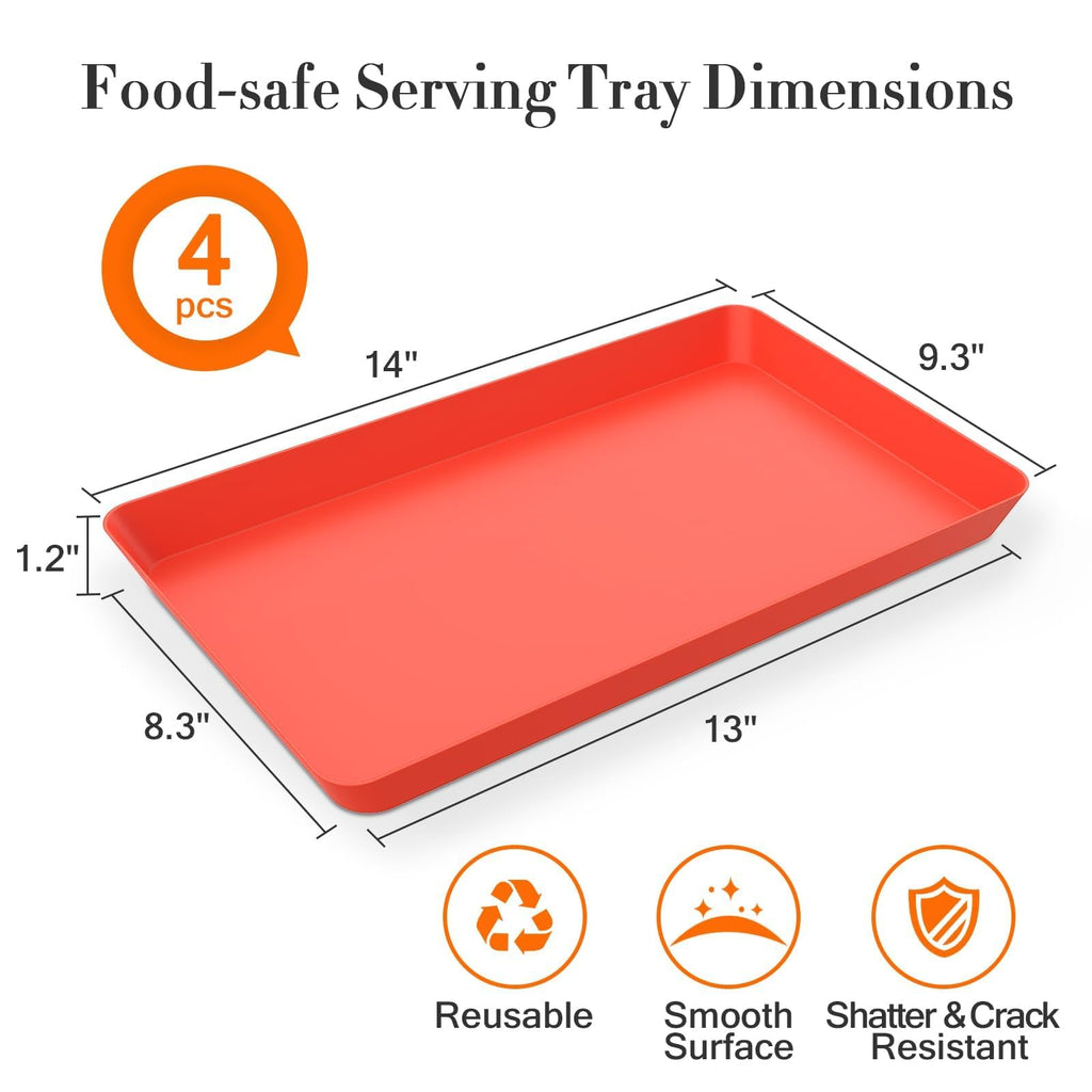 WOWBOX 4 pcs Serving Tray for Entertaining, Serving Platters for Snacks, Fruit, Cookies, Dessert, Reusable Plastic Trays for Serving Food, (White, Black, Green, Red)