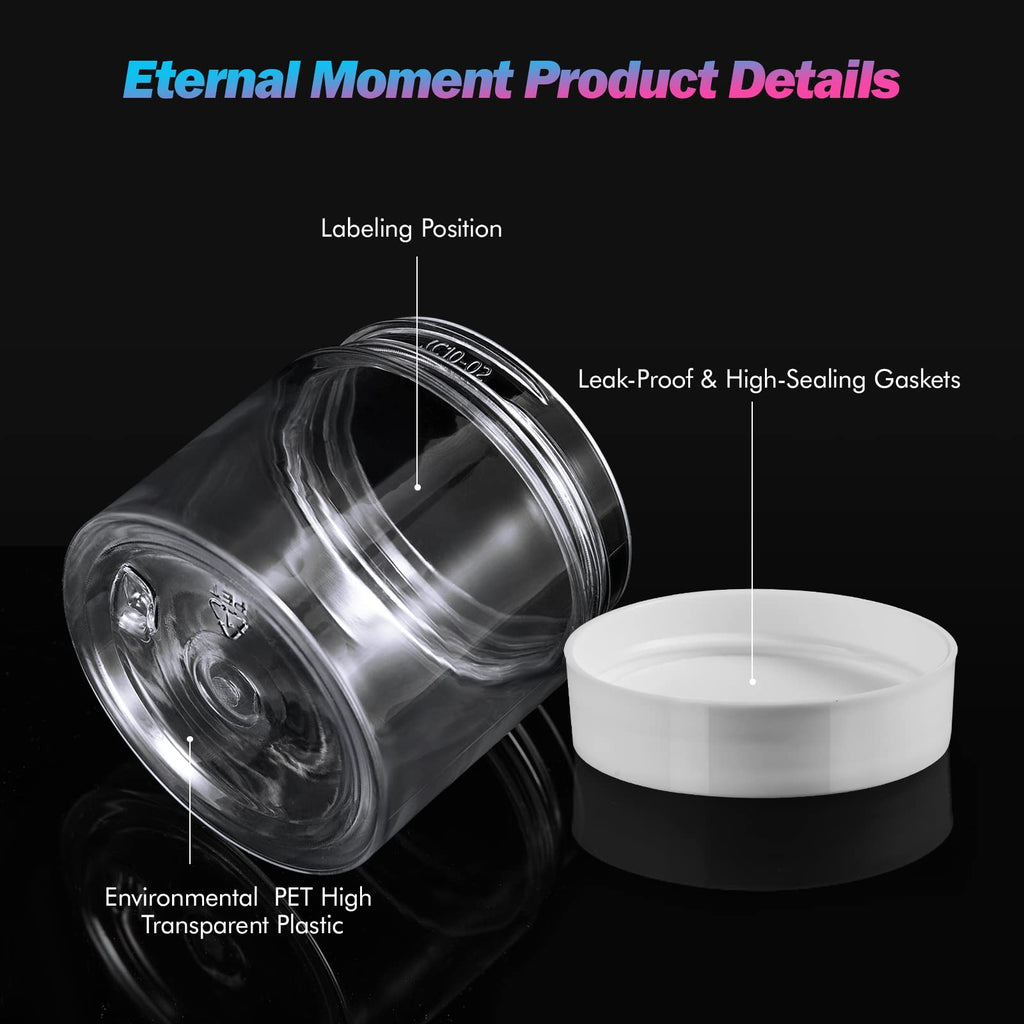Eternal Moment 36 Pack 1 OZ Plastic Jars Round Clear Cosmetic Container Jars with Lids, Perfect for Lotion, Cream, Ointments, Makeup, Eye Shadow, Rhinestone, Samples, Pot, Travel Storage