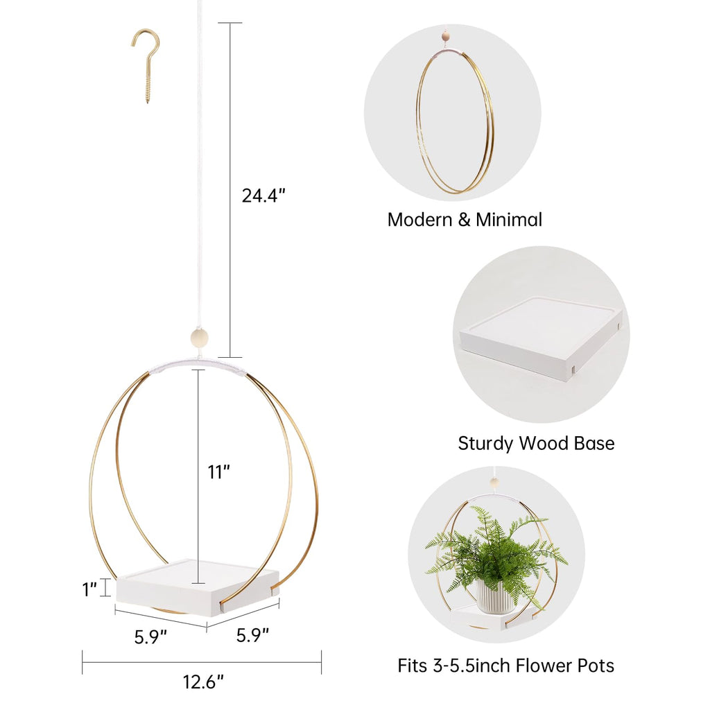 Hanging Planter for Indoor Plants, Black Plant Hanger Indoor with Sturdy Wood Base, Modern Boho Macrame Plant Hanger for 3-5.5 Inch Pot, Hanging Wall Ceiling Window Home Decor (Pots Not Included)