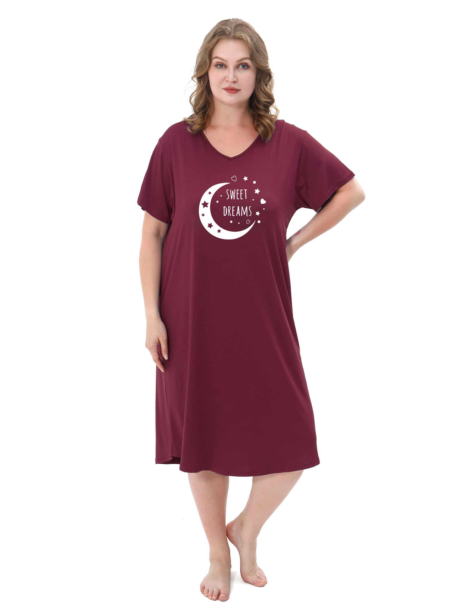 3 Pack Plus Size Women's Nightgown Soft Print Nightshirts for Women Short Sleeve Sleepwear