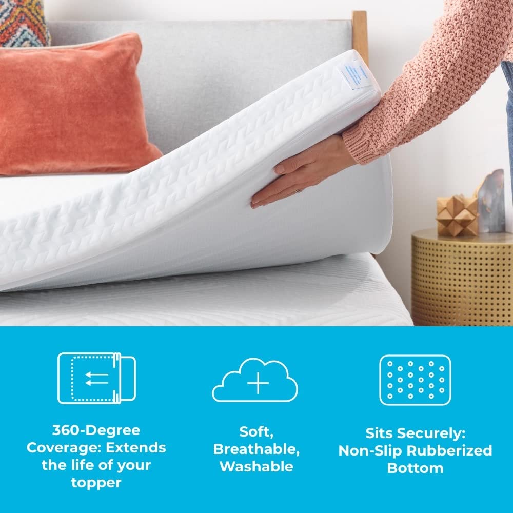 Linenspa 2 Inch Mattress Topper Cover, Full – Machine Washable, Breathable, Non Slip Covering with Zipper for Mattress Topper - Cover Only, White