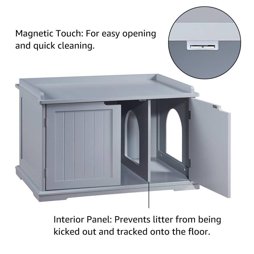 unipaws Extra Large Cat Litter Box Enclosure for Self-Cleaning & Automatic Litter Boxes, Tall Cabinet with Charging Station, Wooden Dog Proof Hidden Cat House for Top Entry Litter Box