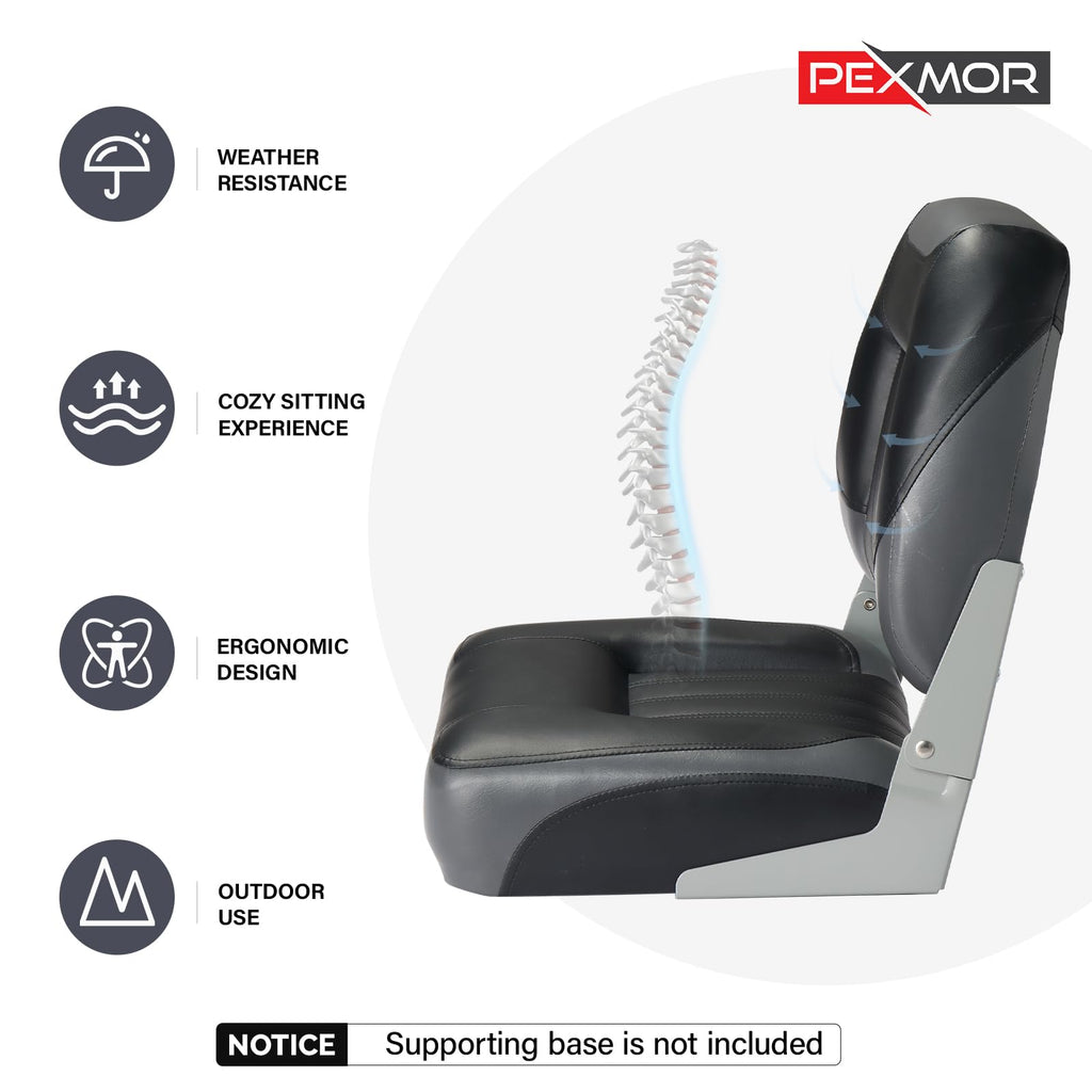 PEXMOR Boat Seats, Low/High Back, Folding, Waterproof, Captain Seat, 2 Packs (High Back-Blue & White)