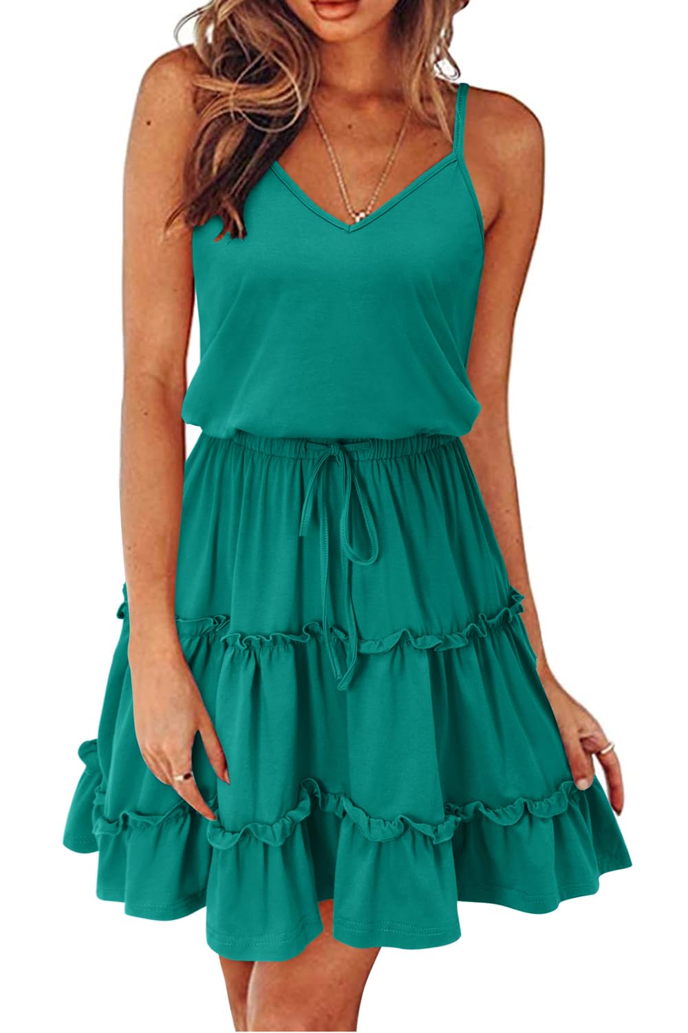 Newshows Women's Summer Casual Dress Cute A Line Ruffle Hem Flattering Fit Beach Vacation Sundress