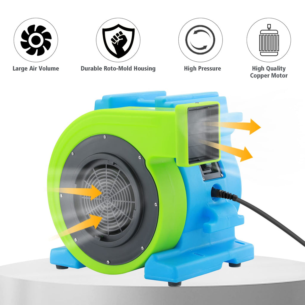 MOUNTO 1HP Inflatable Bounce House Blower, Energy Efficient, Low Amp Draw Inflatable Blower Fan for Inflatable Bounce House, Water Slide, and Obstacle Course for Kids