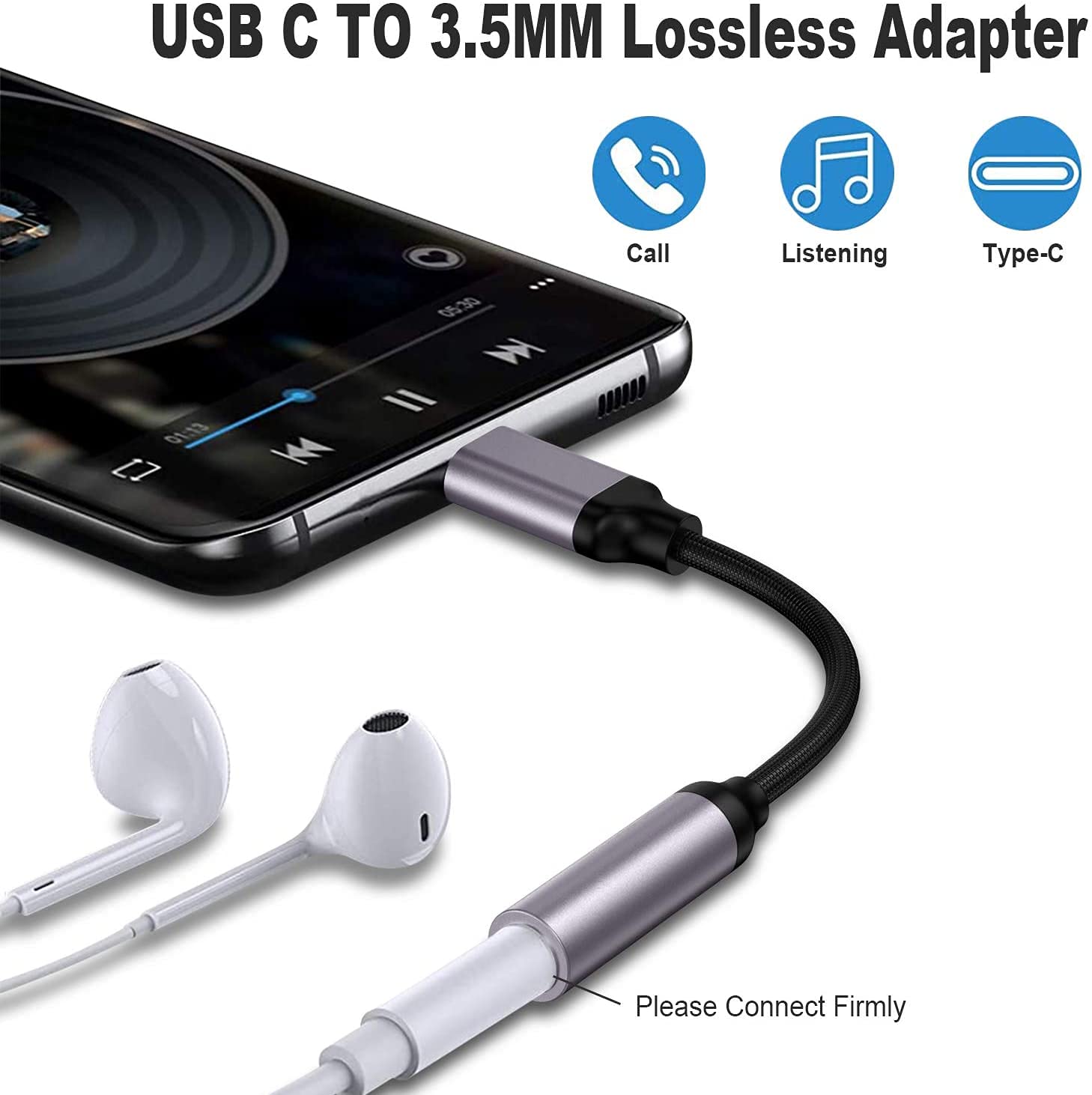 Adaptador USB tipo C a conector de auriculares hembra de 3.5 mm (Negro), cable USB C a auxiliar de audio compatible con Pixel 4 3 2 XL, Samsung Galaxy S21 S20 Ultra S20+ Note 20 10 S10 S9 Plus para