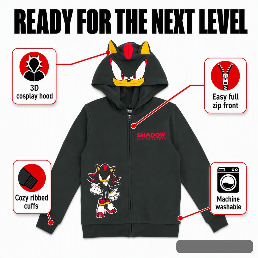 SEGA Sonic the Hedgehog Fleece Cosplay Zip-Up Hoodie Toddler to Big Kid