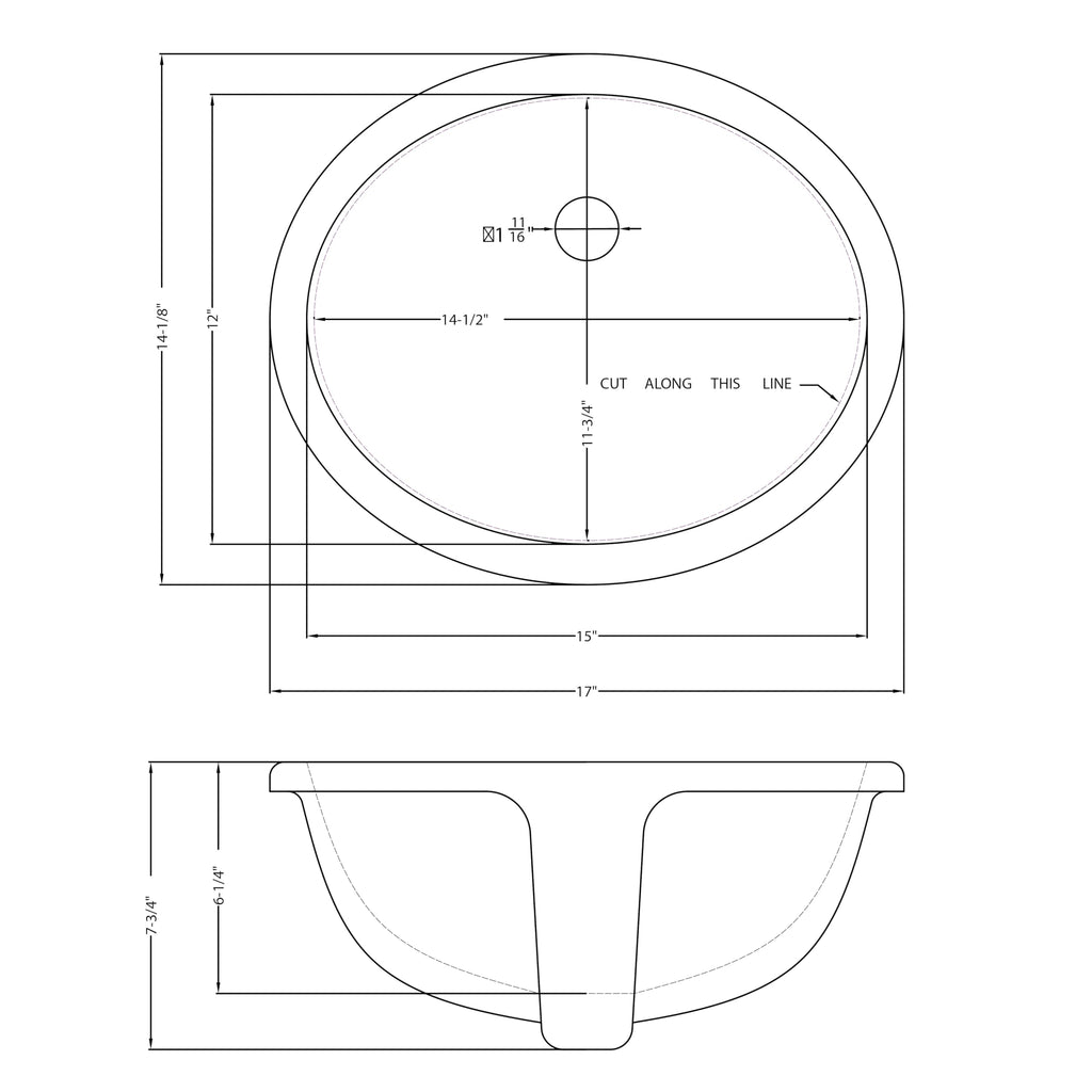 MSI 17.0” (L) x 14.125” (W) x 7.75” (H) Oval Porcelain Ceramic Undermount Bathroom Vanity Vessel Sink, White