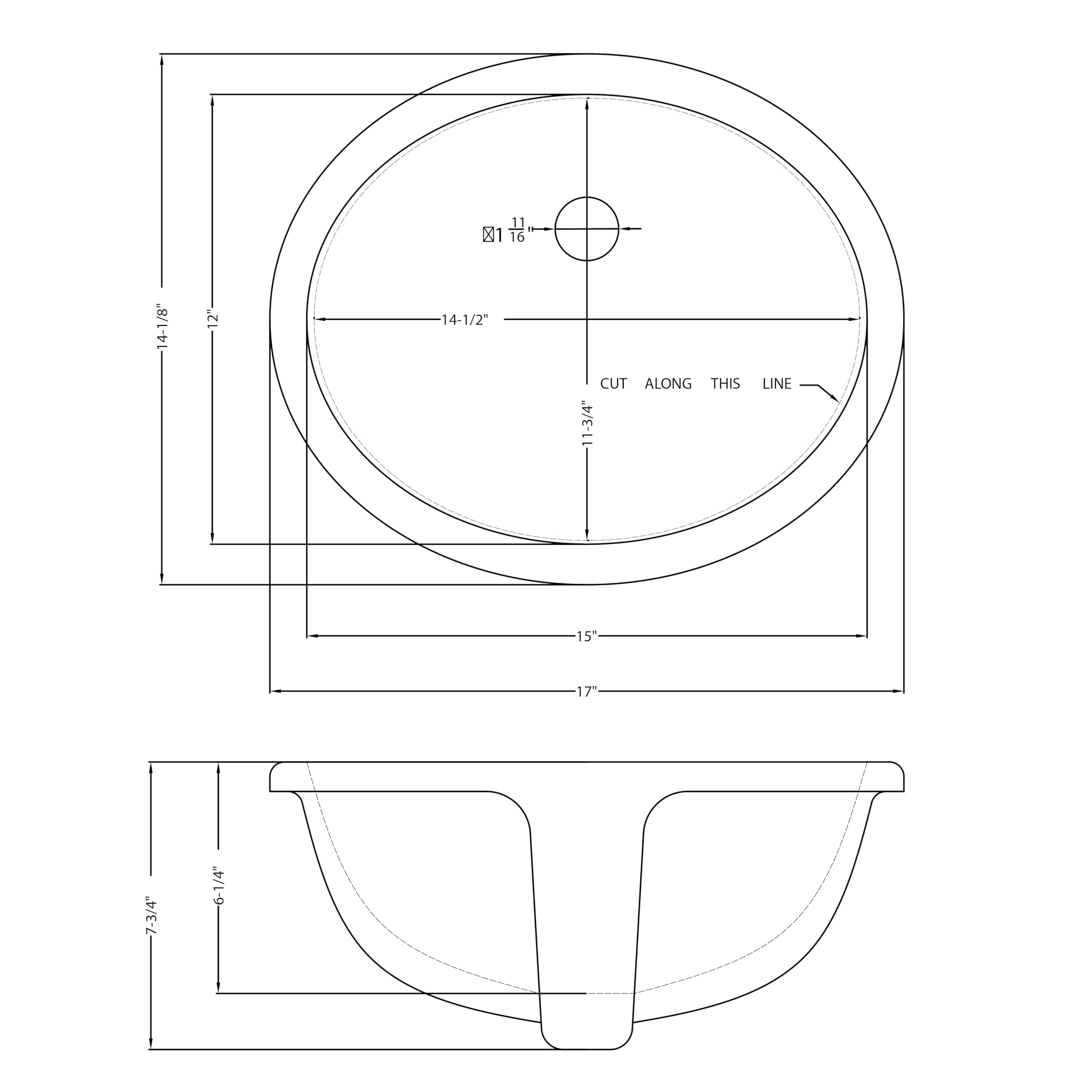 MSI 17.0” (L) x 14.125” (W) x 7.75” (H) Oval Porcelain Ceramic Undermount Bathroom Vanity Vessel Sink, White