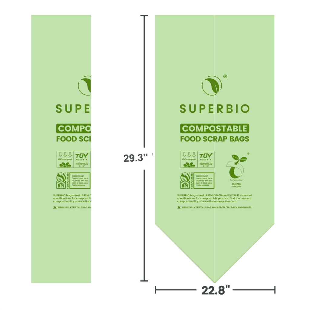 SUPERBIO 1.6 Gallon Handle Tie Compostable Food Scrap Bags, Small Compost Bags with Handles, 50 Count, 2 Pack, BPI & OK compost INDUSTRIAL