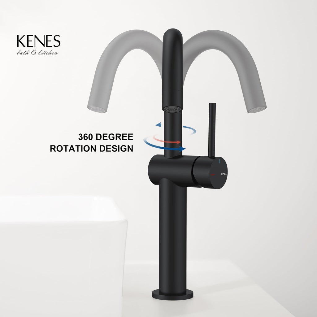 KENES Black and Gold Single Handle Bathroom Sink Faucet, Modern Prep Wet Bar Sink Faucet with Drain Assembly & Deck Plate, Vanity Faucets for Farmhouse RV Camper Utility, KE-9005B-BG