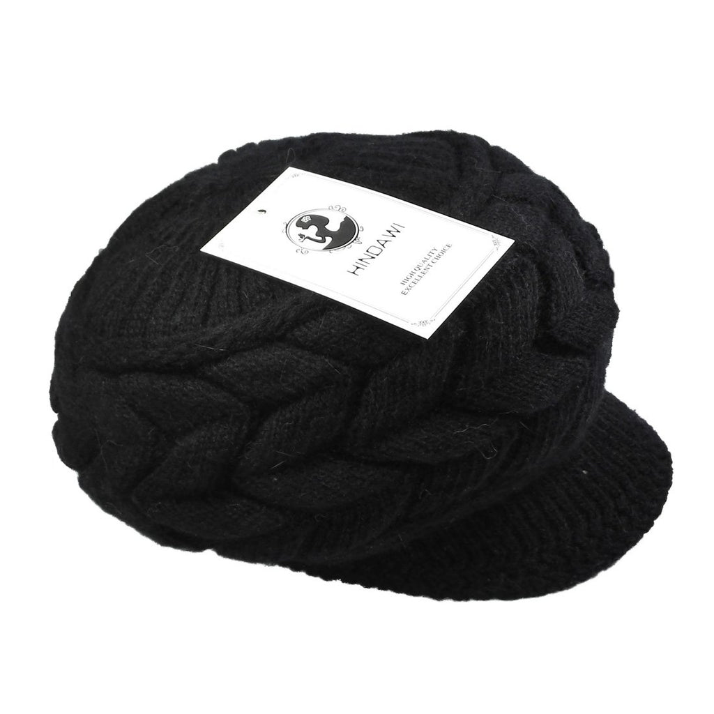 Women Winter Warm Knit Hat Wool Snow Ski Caps with Visor