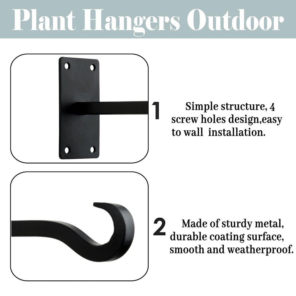 Qiang Ni Heavy-Duty Plant Hanger - 16 Inch 80lbs Metal Wall Mount Plant Bracket for Indoor Outdoor Hanging Bird Feeders, Flower Baskets, Lanterns