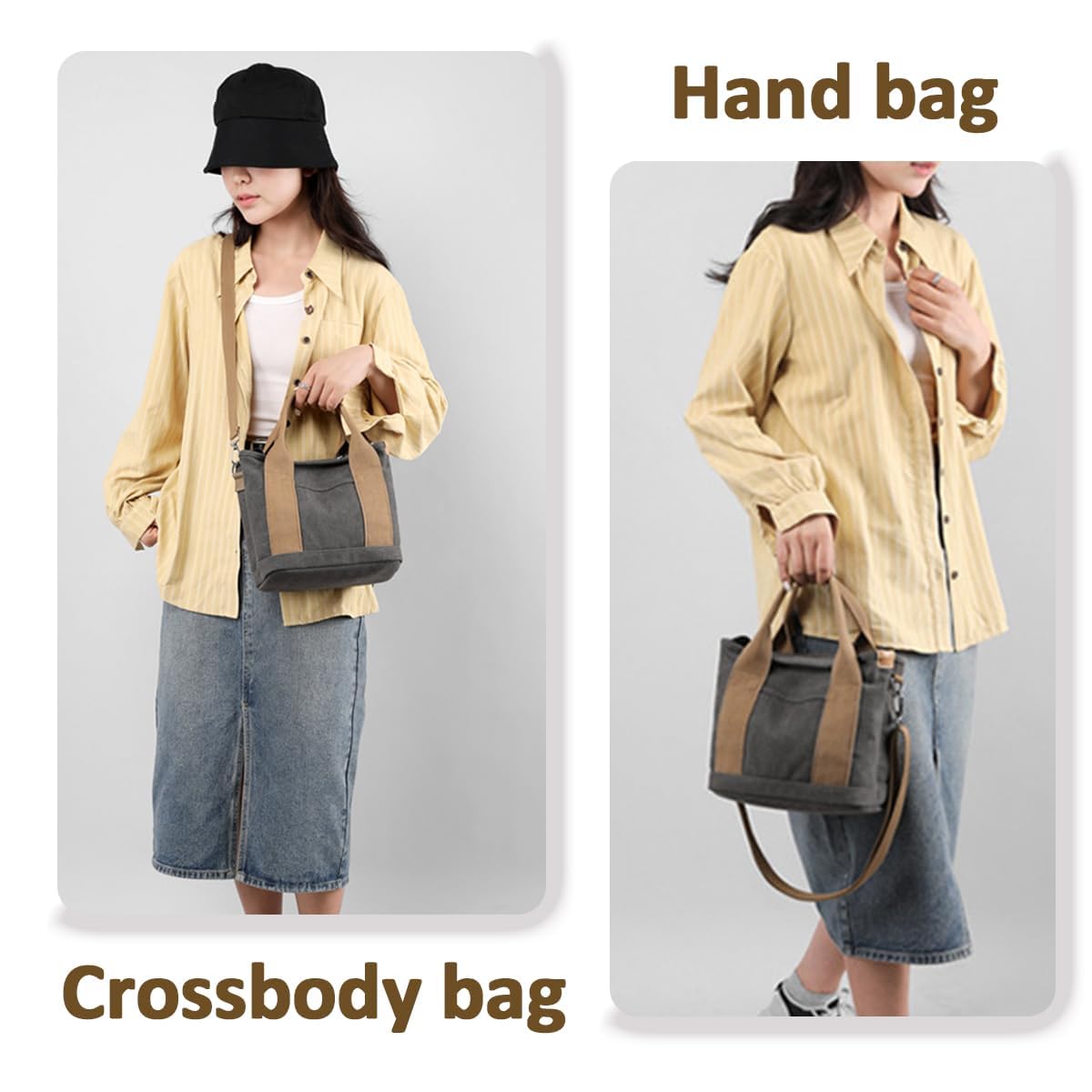 Small Tote Bag with Zipper, 2024 Canvas Multi-Pocket Crossbody Bag Shoulder Bag Satchel Hobo Bag Messenger Bag