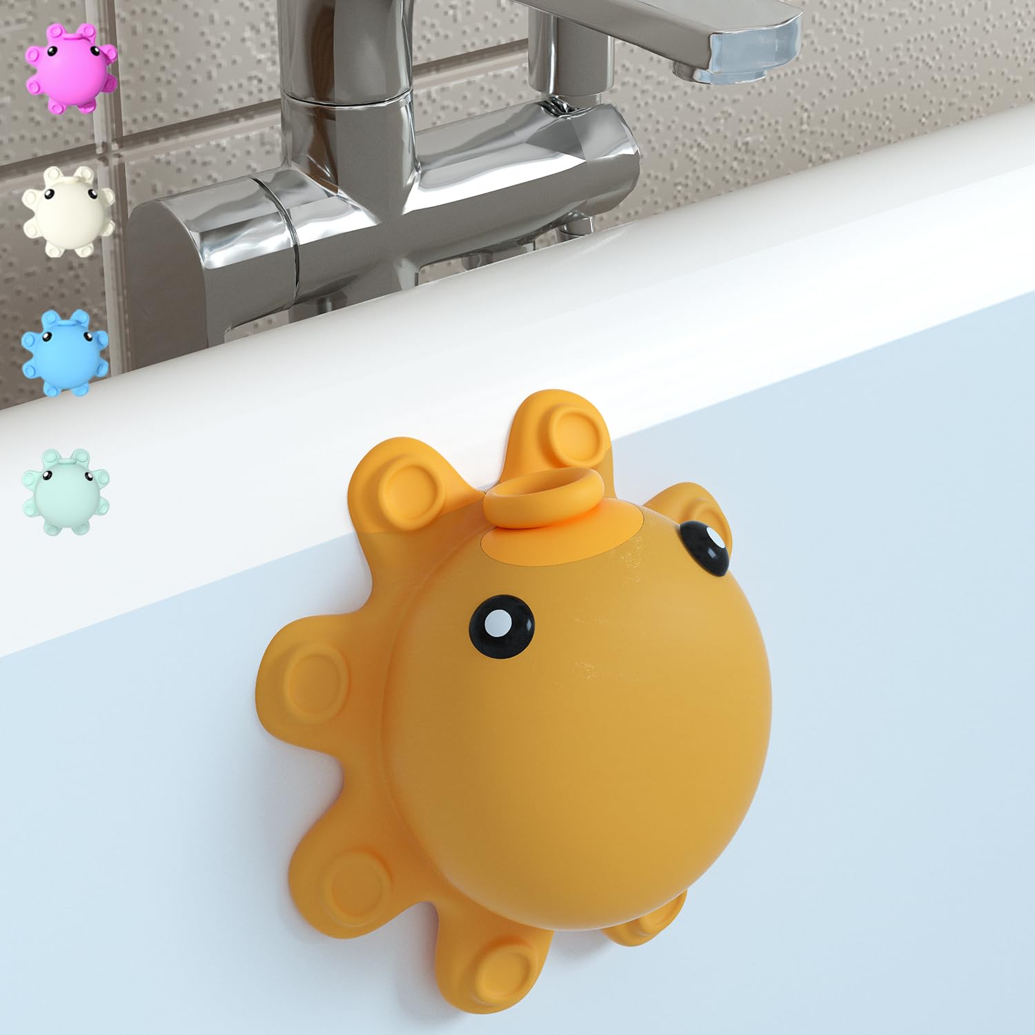 Bathroom Bathtub Overflow Drain Cover- Silicone Bath Tub Drain Cover, Tub Overflow Drain Stopper with Suction Cups, Adds Inches of Water for Deeper Bath, Cute Bathroom Accessories, Baby Blue