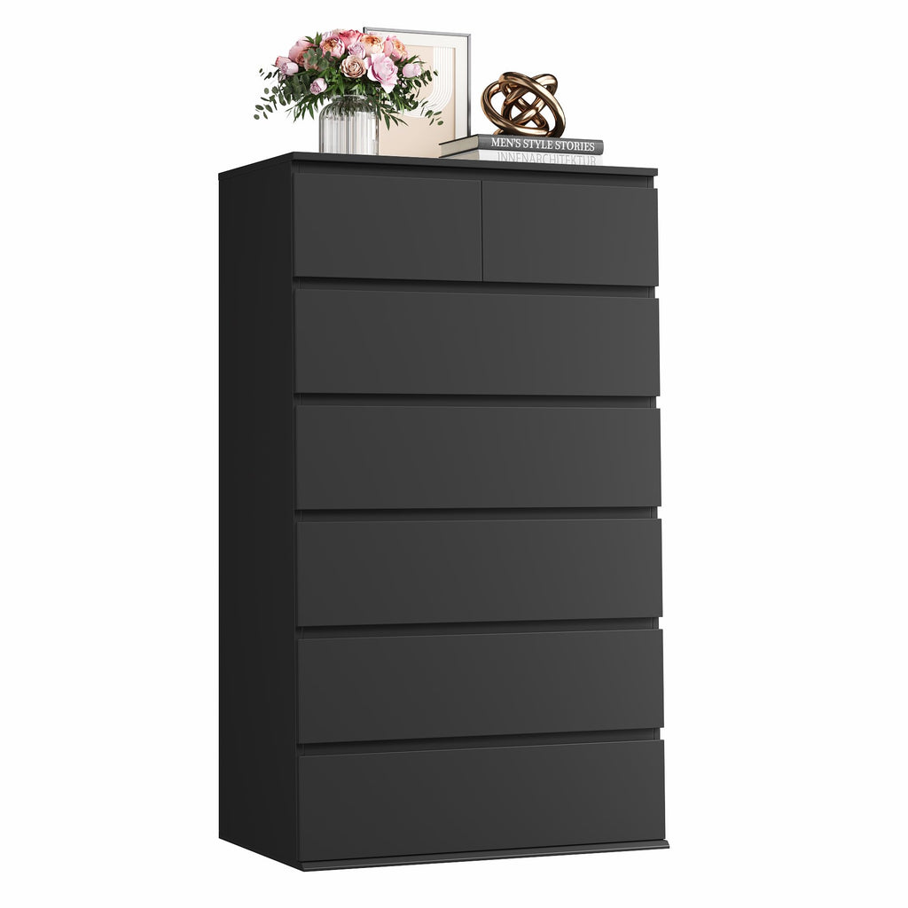 FOTOSOK 7 Drawer Dresser, Black Dresser Tall Dresser, 23.6W x 15.7D x 46.7H in Black Chest of Drawers with Large Storage Space for Home