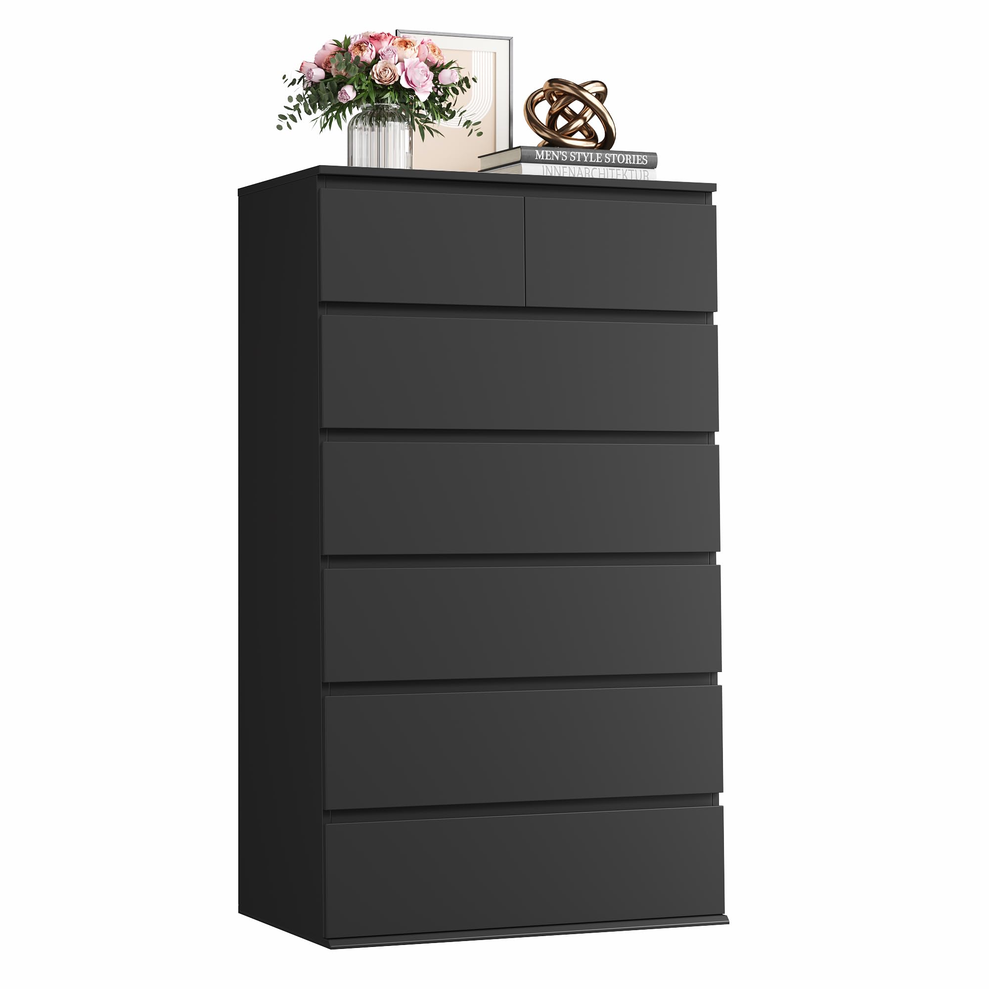 FOTOSOK 7 Drawer Dresser, Black Dresser Tall Dresser, 23.6W x 15.7D x 46.7H in Black Chest of Drawers with Large Storage Space for Home
