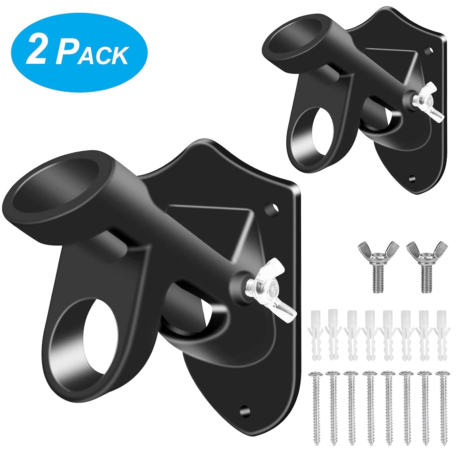 Flag Pole Holder Brackets, BONWIN 1" Flag Pole Mounting Bracket with Hardwares for House Wall Mount, 1" Inner Diameter, Two Positions & Aluminium Alloy, Rust Free Coated (Black - 1 Pack)