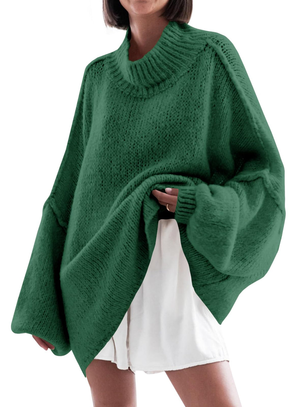 Saodimallsu Womens Oversized Sweaters Mock Neck Batwing Long Sleeve 2026 Fall Trendy Ribbed Knit Casual Tunic Sweater