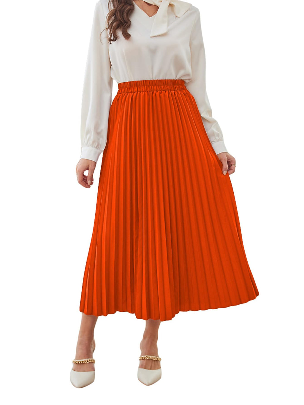 SweatyRocks Women's Casual Solid Longline Pleated Long Skirt