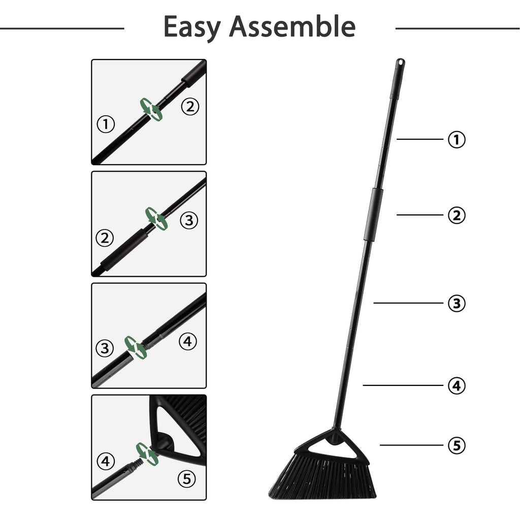 Eyliden Commercial Angle Broom and Dustpan Combo, with Long Handle and Lid, Lobby Dust Pan Sweep Set for Outdoor Garages Courtyard Sidewalks Decks Indoor Home Kitchen Room Office (Black Broom+Dustpan)
