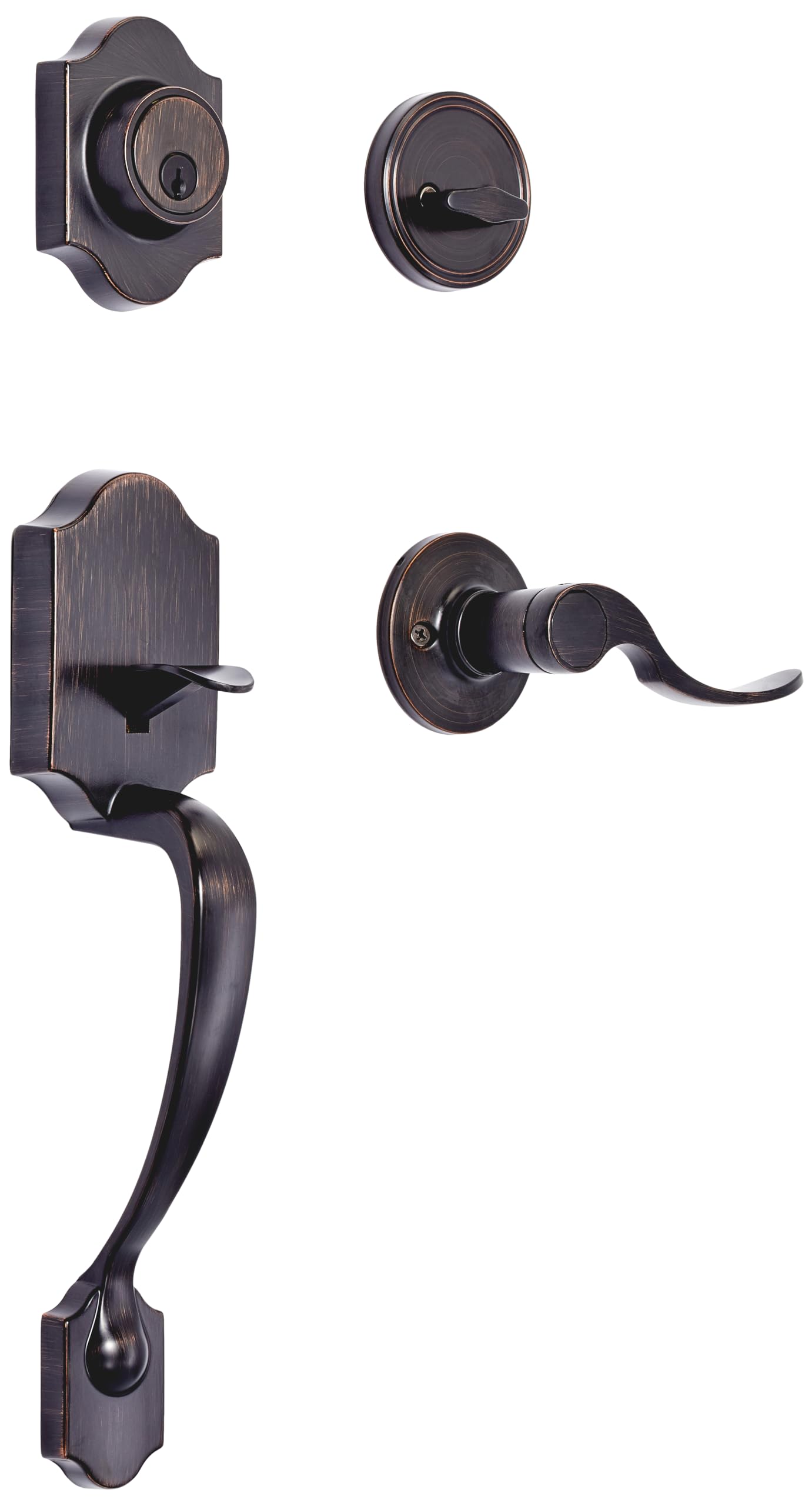 Amazon Basics Front Door Lock Set, Handleset with Shelby Lever, Single Cylinder, Easy to Install, Oil Bronze, Grade-3 Security