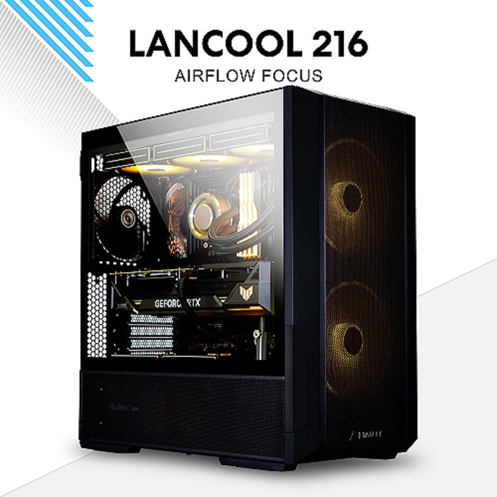 LIAN LI LANCOOL 207 Compact ATX RGB Gaming Computer Case, Airflow Optimized Mesh Panels Tower Chassis w/ 2x140mm ARGB,2x120mm PWM Fans Pre-Installed, USB Type-C Port, Tempered Glass Side Panel (Black)