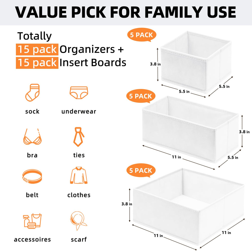 Criusia Closet Drawer Organizer Clothes, 15 Pack Dresser Organizer for Baby Clothes, Fabric Drawer Dividers for Nursery Bedroom (Beige)