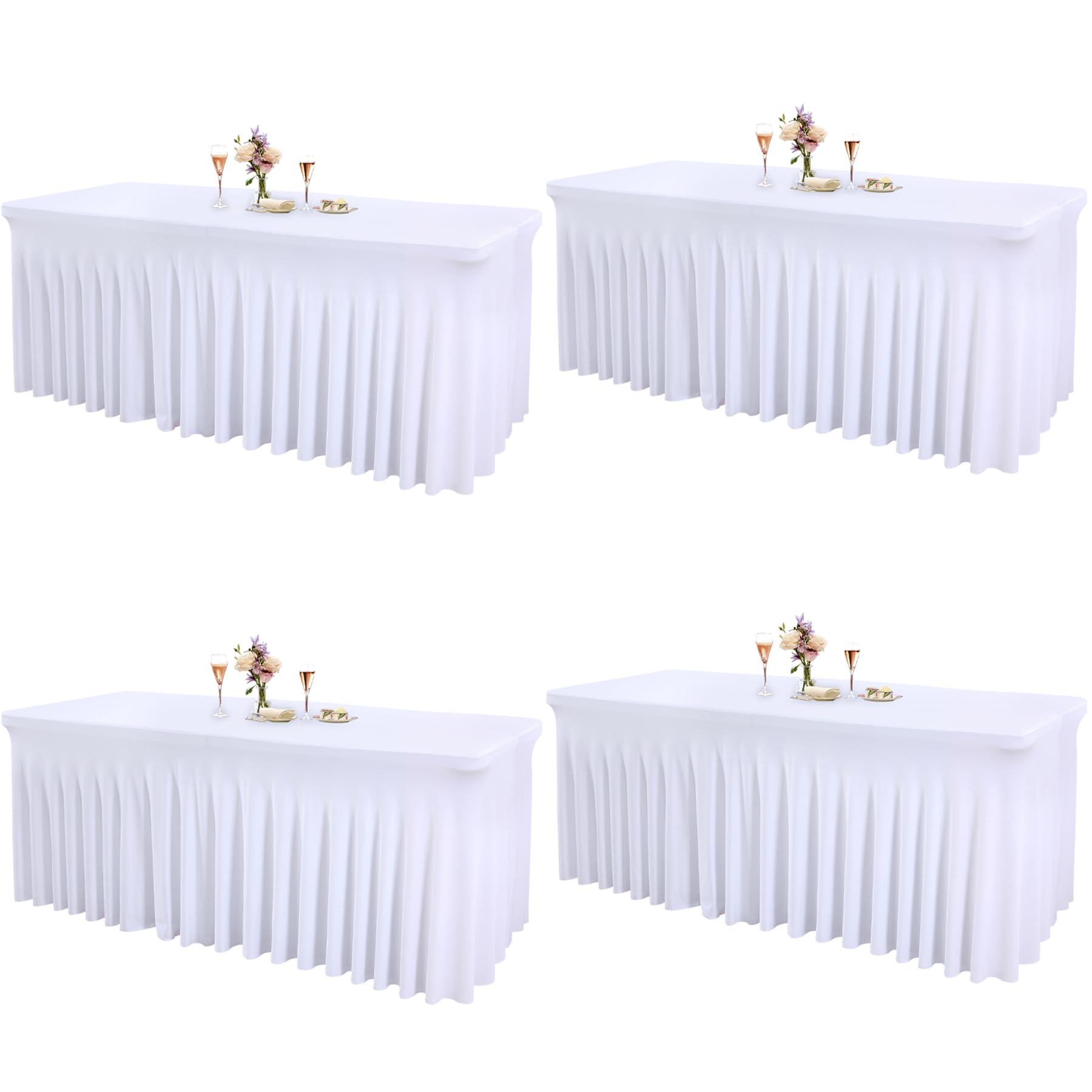 1 Pack Baby Blue Table Clothes for 4 Foot Rectangle Tables, One-Piece Wrinkle Resistant Stretch Spandex Table Covers with Skirt for Event Banquet Wedding Birthday Party