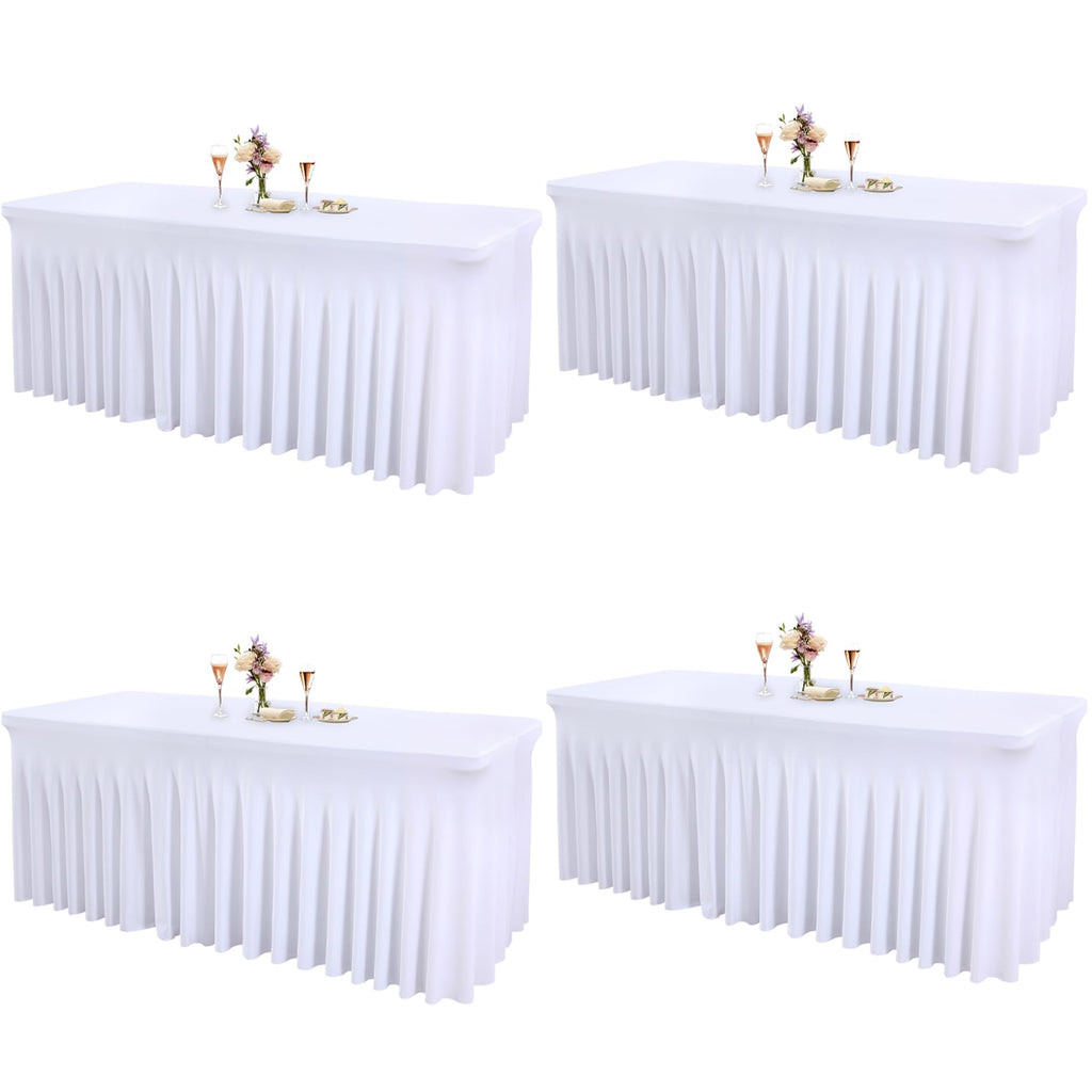 1 Pack Baby Blue Table Clothes for 4 Foot Rectangle Tables, One-Piece Wrinkle Resistant Stretch Spandex Table Covers with Skirt for Event Banquet Wedding Birthday Party