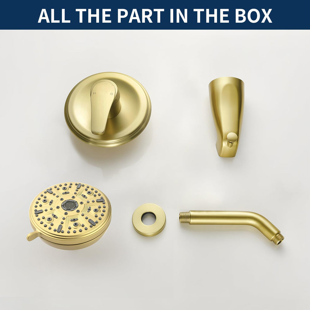 Shower Tub Kit Tub Shower Faucet Combo Set Bathtub Faucet Set Shower System with Tub Spout Shower Valve and Trim Kit Shower Fixtures Brushed Gold