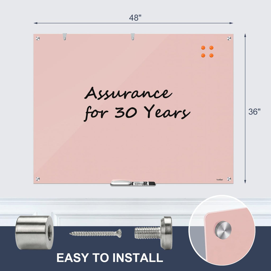 Dry Erase Board Black Magnetic Glass Whiteboard, TANKEE Modern Large Frameless Tempered Glass White Board for Wall, Office, School, Home, 36” x 24”, 3' x 2' White Board