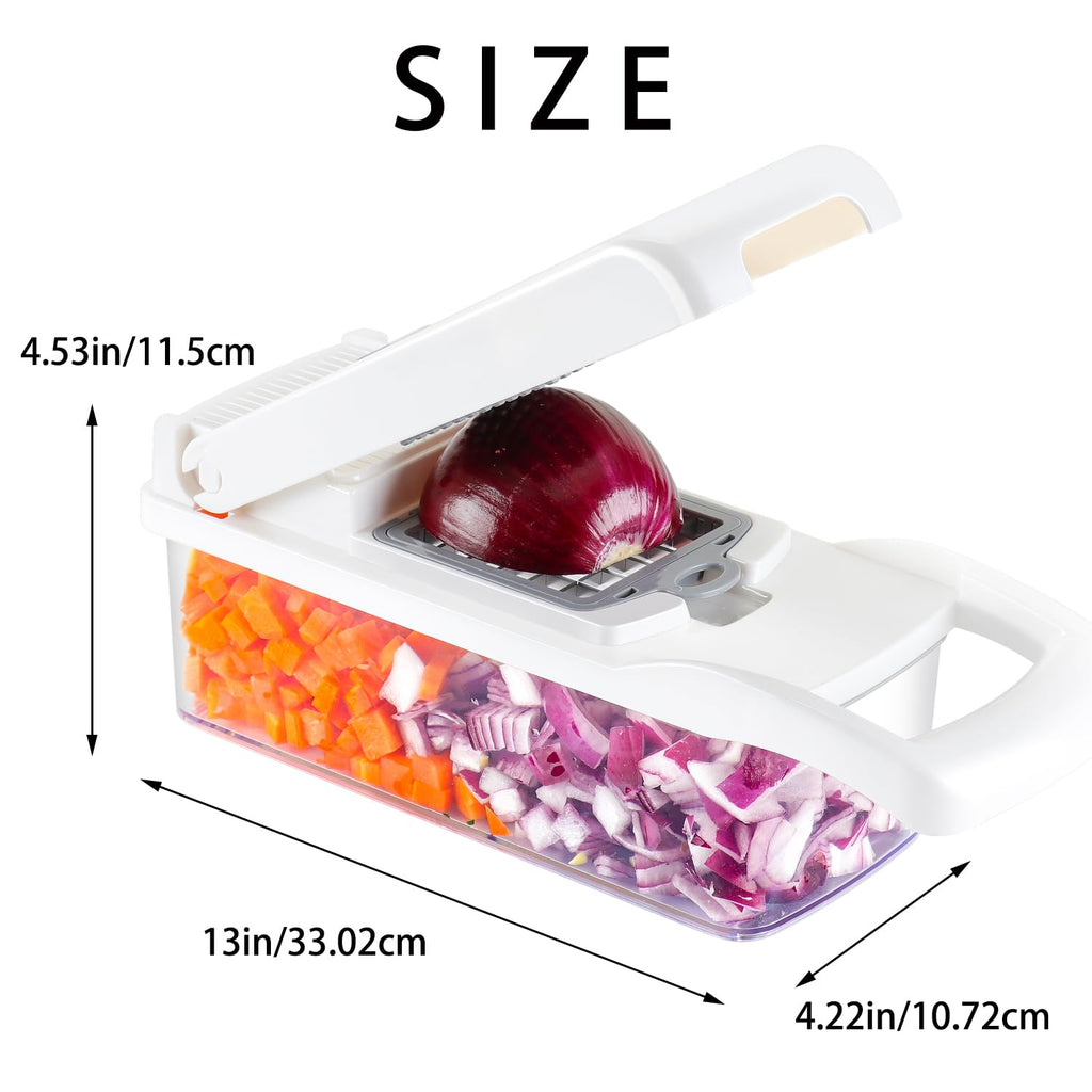Ourokhome Vegetable Chopper Onion Cutter, 12 in 1 Professional Mandoline Slicer for Kitchen, Multifunctional Food Chopper for Potato, Tomato, Veggie with Strainer Basket, 8 Blades, Blue