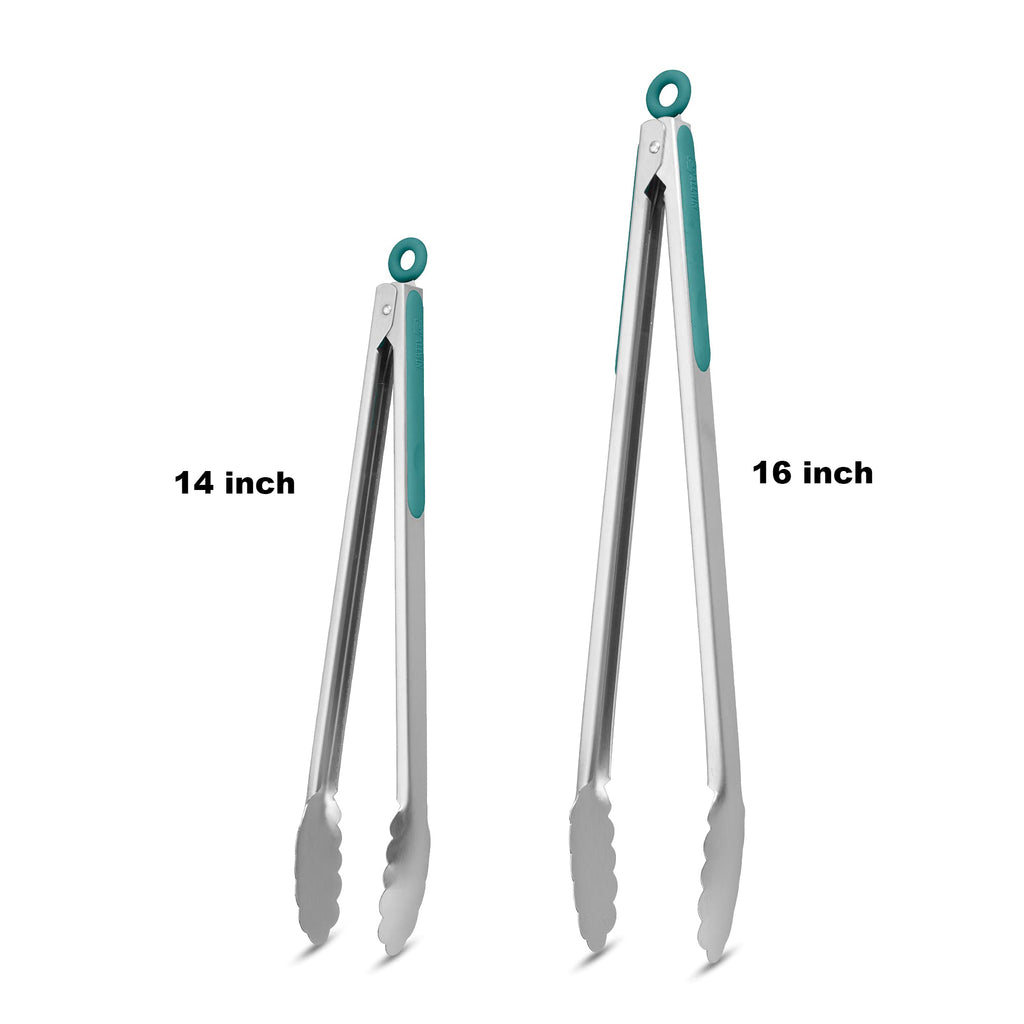 304 Stainless Steel Kitchen Cooking Tongs, 9" and 12" Set of 2 Sturdy Grilling Barbeque Brushed Locking Food Tongs with Ergonomic Grip, Black