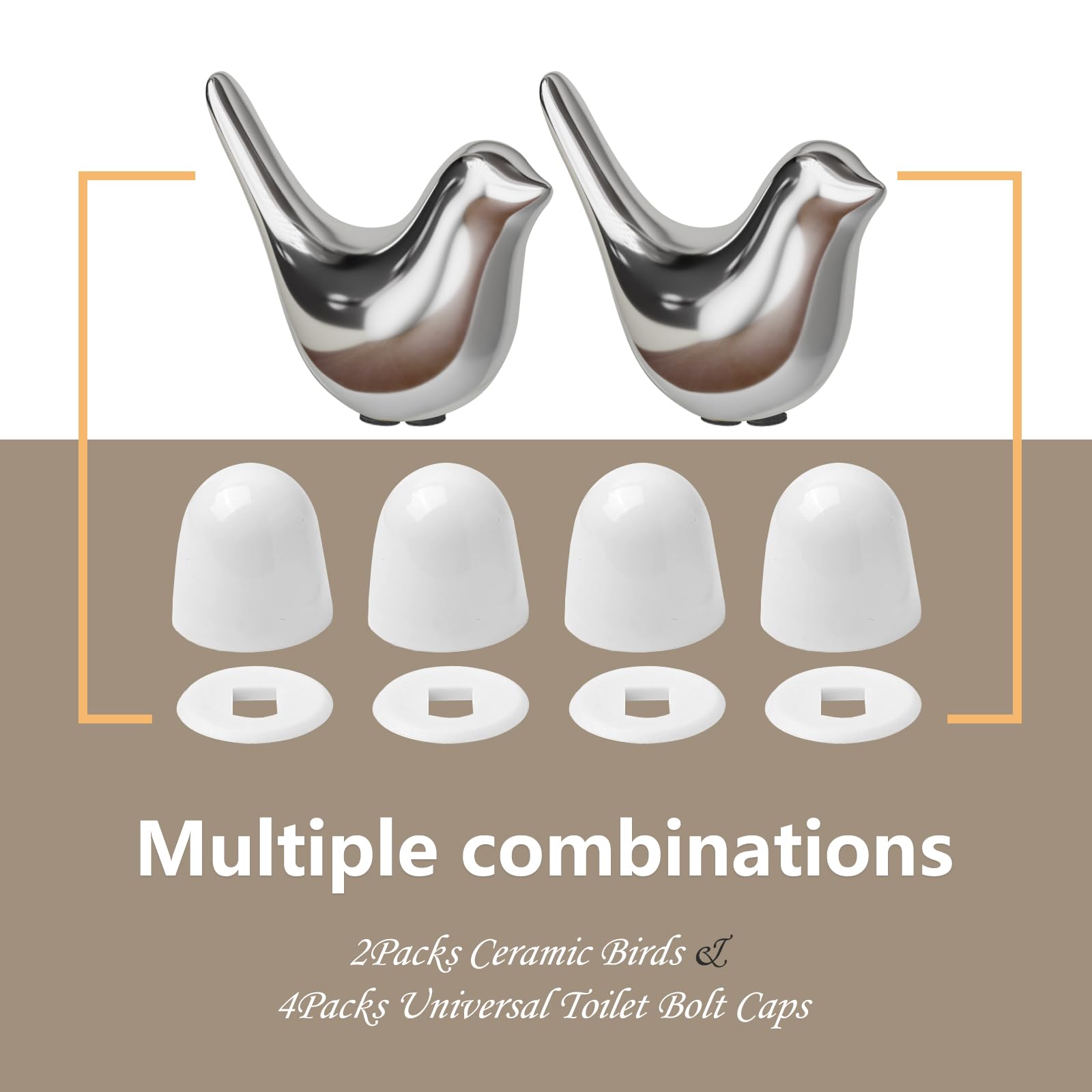 MENNTY Black Polar Bear Toilet Bolt Covers Decorative - 2 Glossy Black Ceramic Toilet Bolt Caps + 4 Universal Toilet Caps for Bottom of Toilet, Modern Monochrome Bathroom Decor