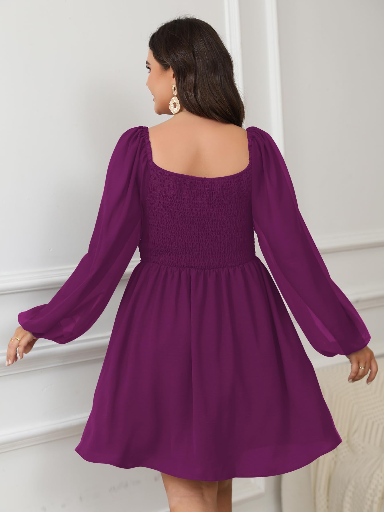 SCOMCHIC Women's Plus Size Puff Long Sleeve Dresses Sweetheart Neckline A Line Short Wedding Guest Cocktail Dress