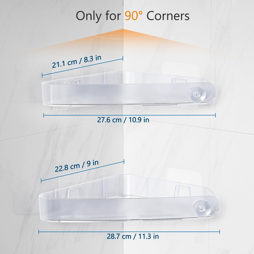 Sotfamily Plastic Shower Caddy Corner (for 90° Only), 2 Pack Adhesive Corner Shower Shelves for Bathroom Organizers and Storage, Black