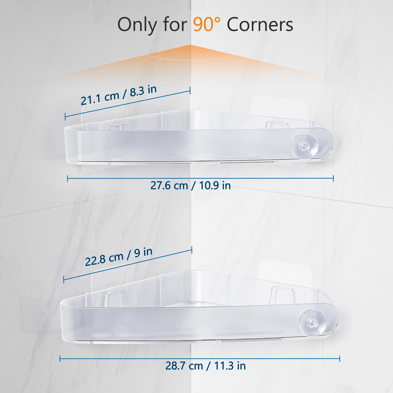 Sotfamily Plastic Shower Caddy Corner (for 90° Only), 2 Pack Adhesive Corner Shower Shelves for Bathroom Organizers and Storage, Black