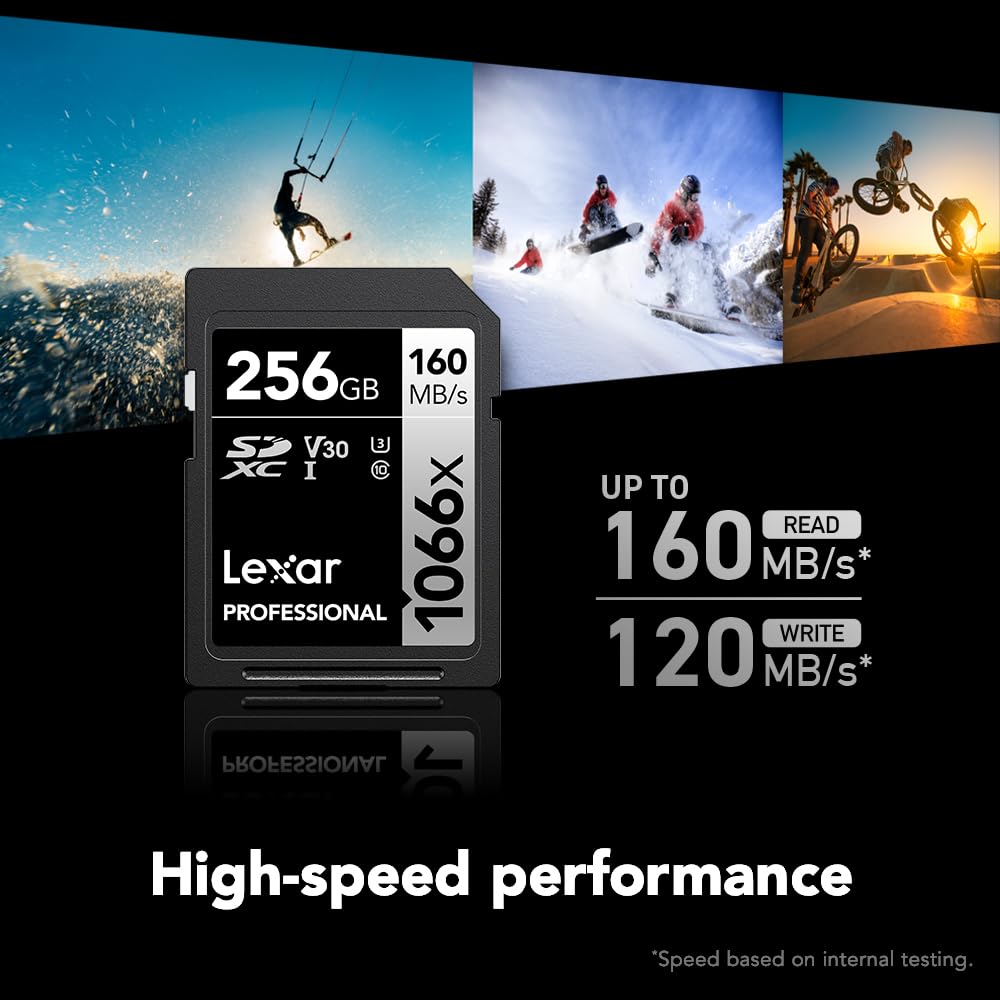 Lexar 256GB Professional 1066x SD Card, UHS-I, C10, U3, V30, Full HD, 4K, Up To 160MB/s Read SDXC Memory Card, for DSLR & Mirrorless Cameras (LSD1066256G-BNNNU)