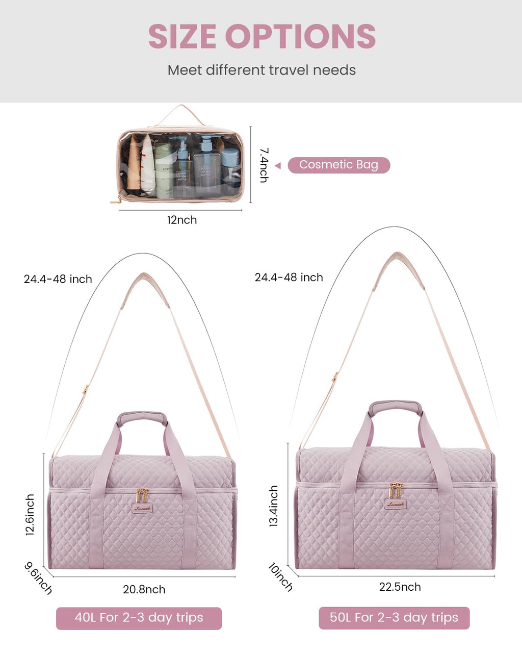 LOVEVOOK Travel Duffle Bag - Weekender & Overnight Bag with Toiletry & Wet Pocket, Carry-On Size, 3pc Set