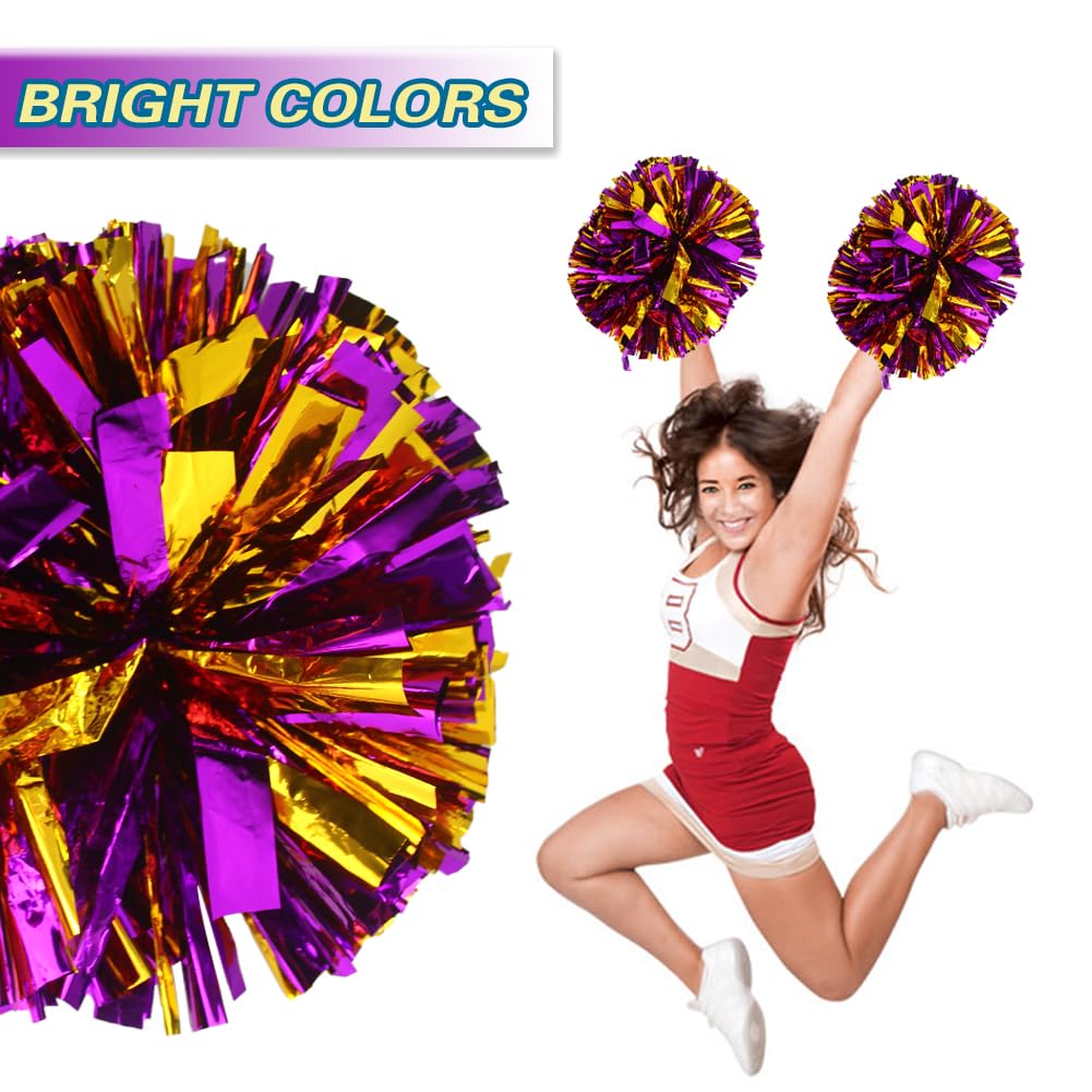 Lovecheer 2PCS/6PCS Metallic Pom Poms Cheerleading with Baton Handle Cheer Pompoms for Kids Adults Team Sports Spirit Party Cheering