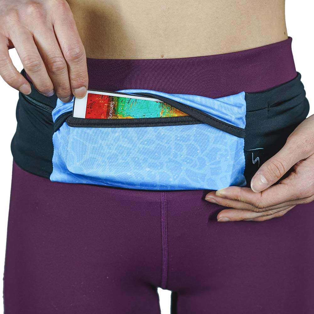 3 Pocket Adjustable Running Belt Waist Pack, Fanny Pack For Working Out With Sweat Resistant Backing, Holds All iPhone Models (Black/Black, X-Small)