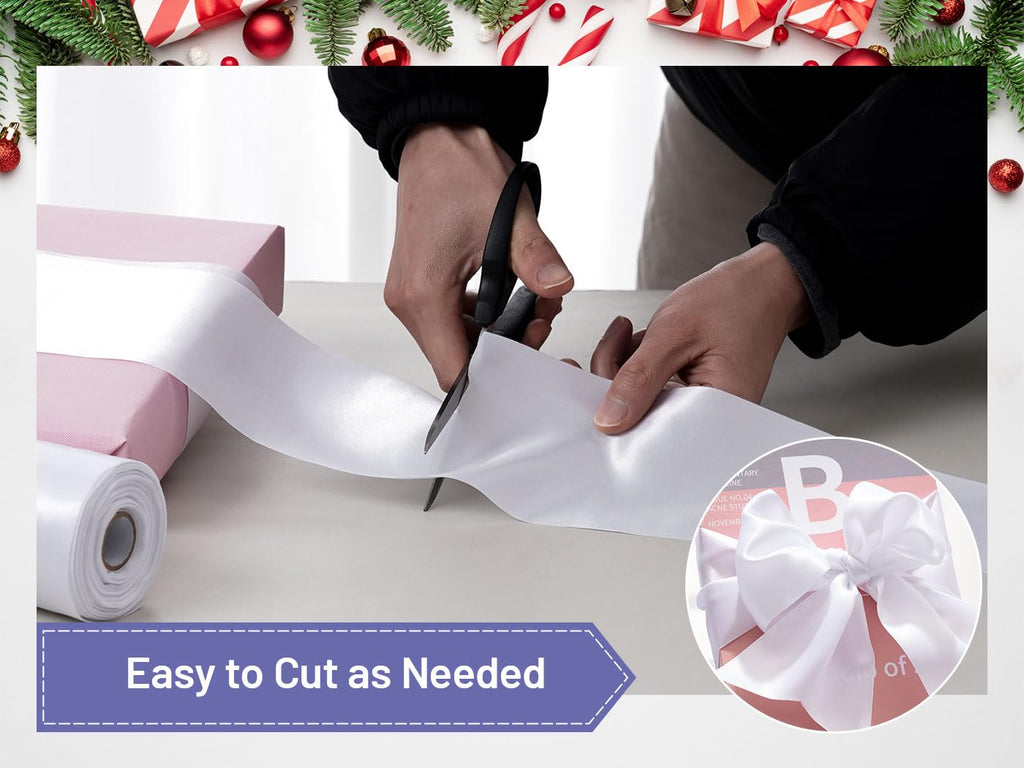 FAKILO Black Satin Ribbon 4 Inch x 22 yd Wide for Grand Opening Business Cuttings Ceremony Bow Christmas Festival Decor