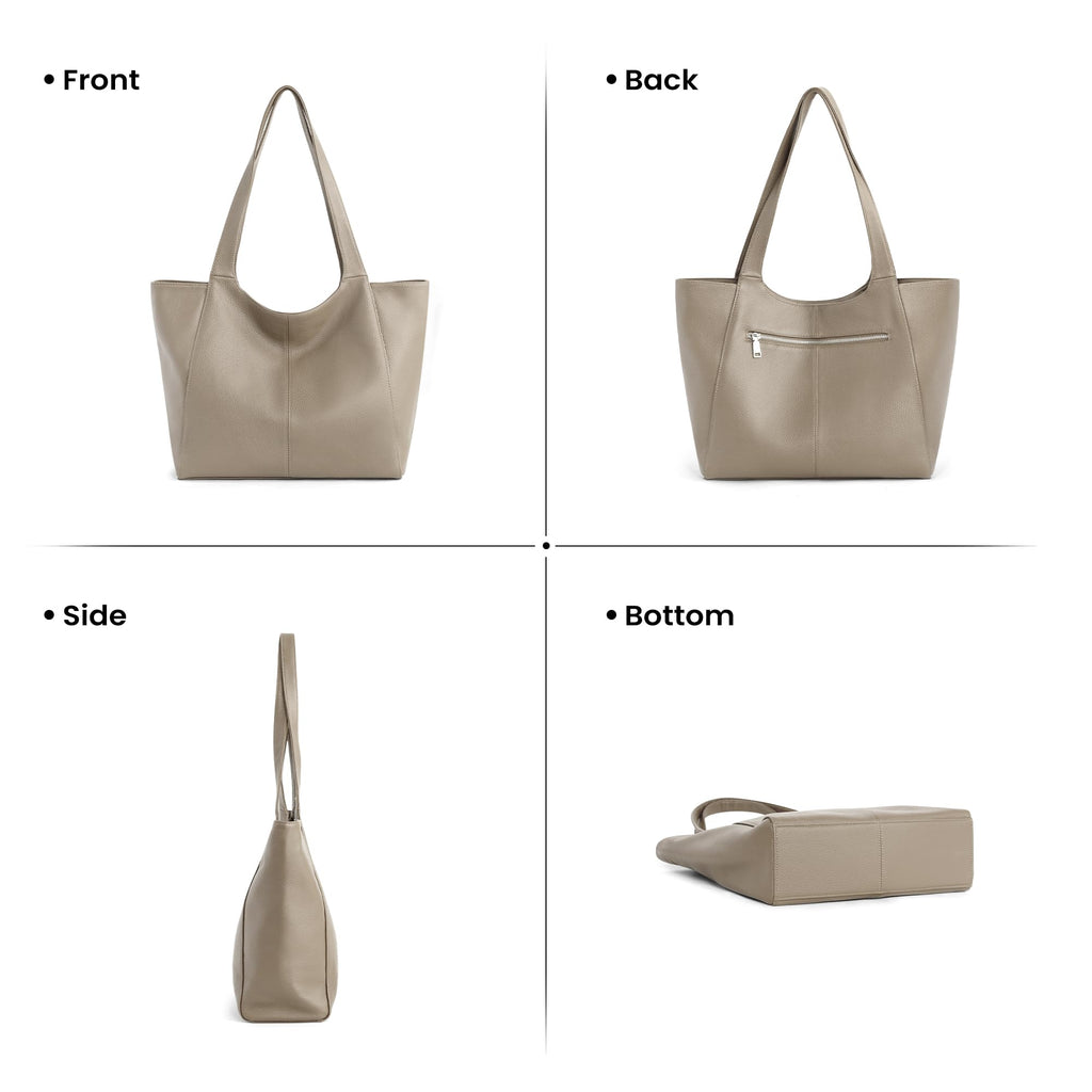 befen Soft Genuine Leather Tote Bag for Women Work with Zipper Slouchy Bags