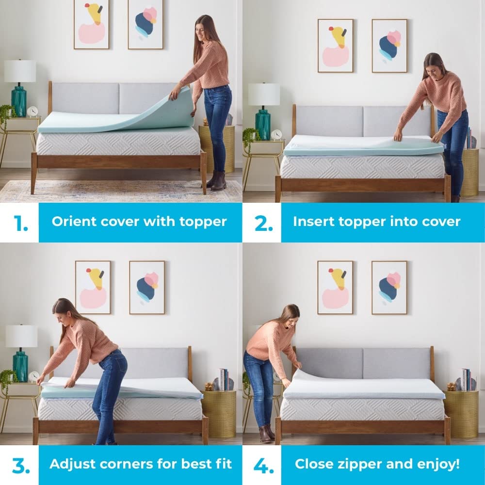 Linenspa 2 Inch Mattress Topper Cover, Full – Machine Washable, Breathable, Non Slip Covering with Zipper for Mattress Topper - Cover Only, White