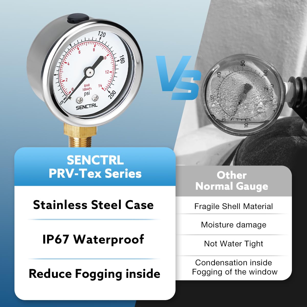 SENCTRL 30inHg Vacuum Pressure Gauge, 2" Dial, 1/8 NPT Lower Mount, Waterproof, Stainless Steel Case, for Tube Tester, HVAC, Pneumatic Air Compressor, Hand Pump, Valve Test