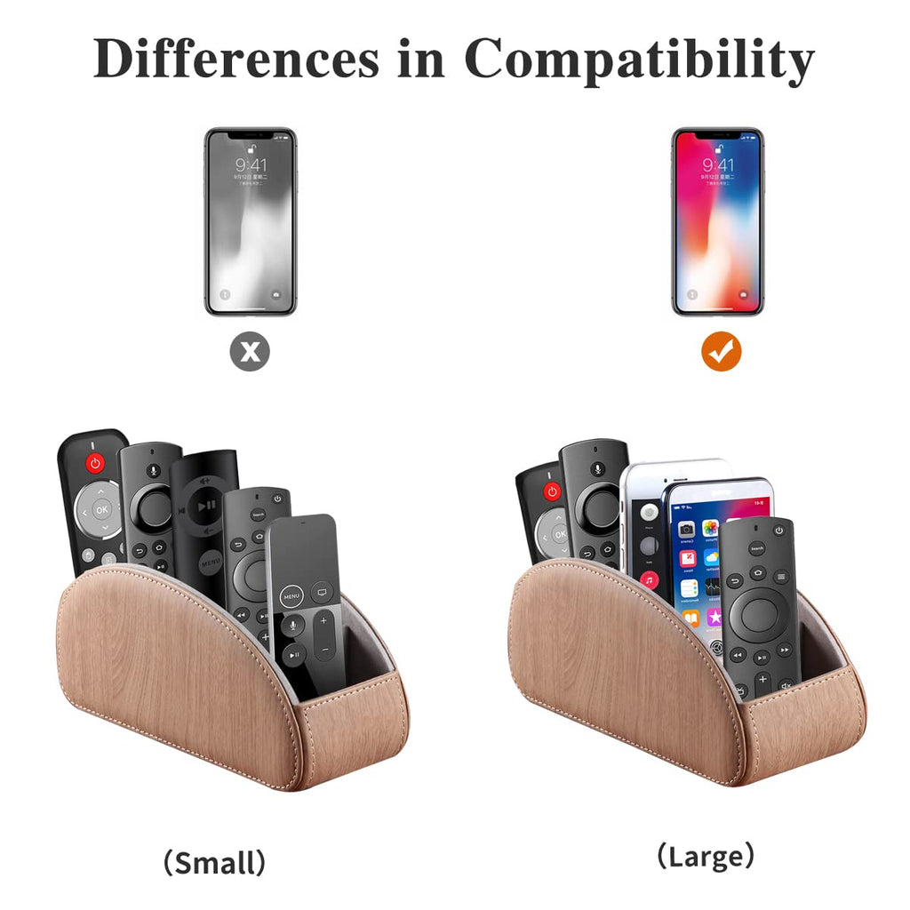 YAPISHI All-in-One Leather Brown TV Remote Holder with 5 Compartments Nightstand Desktop Media Player Remote Caddy Storage Box Organizer Tray for Mobile Office Phone Controller